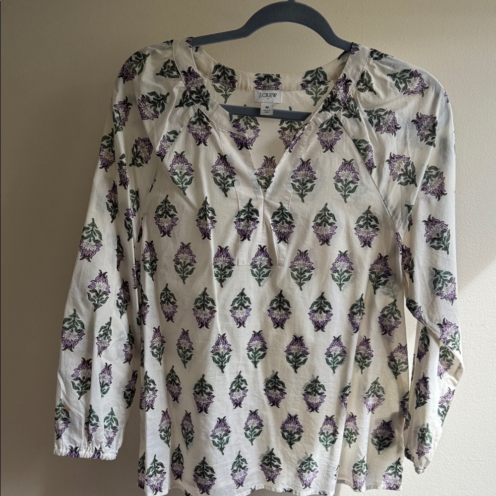 J. Crew Women's Cream Floral V-Neck Long Sleeve Top, size M , used like new